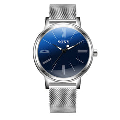 SOXY Brand Men's Watch Deluxe Quartz Male Clock Roman Digital Dial Stainless Steel Strap Zegarek Meski Wristwatch