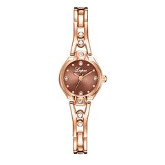 Simple Style Women Watches Dot Rhinestone Dial Ladies Fashion Quartz Wristwatch Alloy Bracelet Strap Clock Casual Reloj Mujer @5