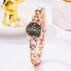 Simple Style Women Watches Dot Rhinestone Dial Ladies Fashion Quartz Wristwatch Alloy Bracelet Strap Clock Casual Reloj Mujer @5