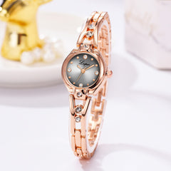 Simple Style Women Watches Dot Rhinestone Dial Ladies Fashion Quartz Wristwatch Alloy Bracelet Strap Clock Casual Reloj Mujer @5