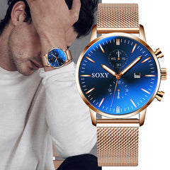 Simple Mesh Band Relojes Mens Watches Quartz Dress Watch Masculino Relogio Calendar Full Stainless Steel Wristwatch Hour saati