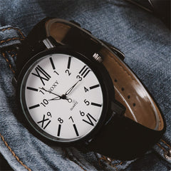 SOXY Brand Men's Watch Luxury Quartz Watches Roman Numerals Dial Black Leather Strap Clock Zegarek Meski Erkek Kol Saati