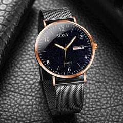 SOXY To Brand Luxury Men's Watch Quartz Steel Mesh Strap Date Luminous Star Sky Dial Clock Zegarek Meski Wristwatch 2019