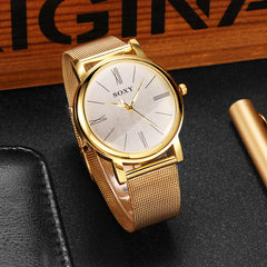 SOXY Brand Men's Watch Deluxe Quartz Male Clock Roman Digital Dial Stainless Steel Strap Zegarek Meski Wristwatch