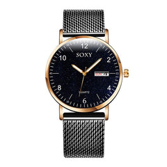 SOXY To Brand Luxury Men's Watch Quartz Steel Mesh Strap Date Luminous Star Sky Dial Clock Zegarek Meski Wristwatch 2019