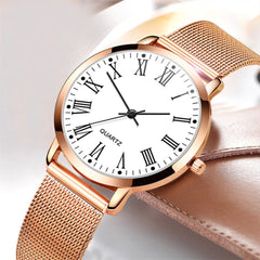 NEW Women's Watches Golden Border Thin Dial Ladies Fashion Analog Quartz Wristwatch Mesh Strap Clock Casual Dress Montre Femme@5
