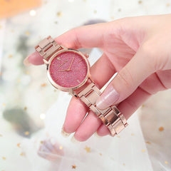 Rose Gold Women Watches Scrub Starry Sky Clock Dial Ladies Quartz Wristwatch High Quality Alloy Strap Business Montre Femme@50