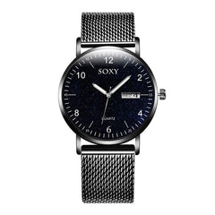 SOXY To Brand Luxury Men's Watch Quartz Steel Mesh Strap Date Luminous Star Sky Dial Clock Zegarek Meski Wristwatch 2019