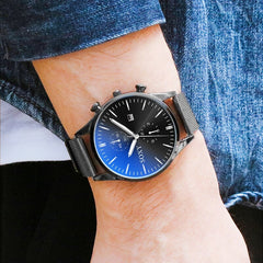 Simple Mesh Band Relojes Mens Watches Quartz Dress Watch Masculino Relogio Calendar Full Stainless Steel Wristwatch Hour saati