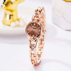 Simple Style Women Watches Dot Rhinestone Dial Ladies Fashion Quartz Wristwatch Alloy Bracelet Strap Clock Casual Reloj Mujer @5