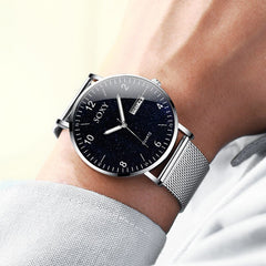 SOXY To Brand Luxury Men's Watch Quartz Steel Mesh Strap Date Luminous Star Sky Dial Clock Zegarek Meski Wristwatch 2019