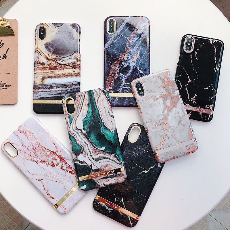 Shiny agate marble Case For iphone 7 case Glossy hard plastic case for iphone 6 6s 7 8 plus X XR XS Max phone case capa