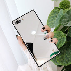 Fashion Square Makeup Mirror Case For iPhone X 8 7 6 6S Plus Cover Glossy Tempered Glass Mobile Phone Cases Shell Capa
