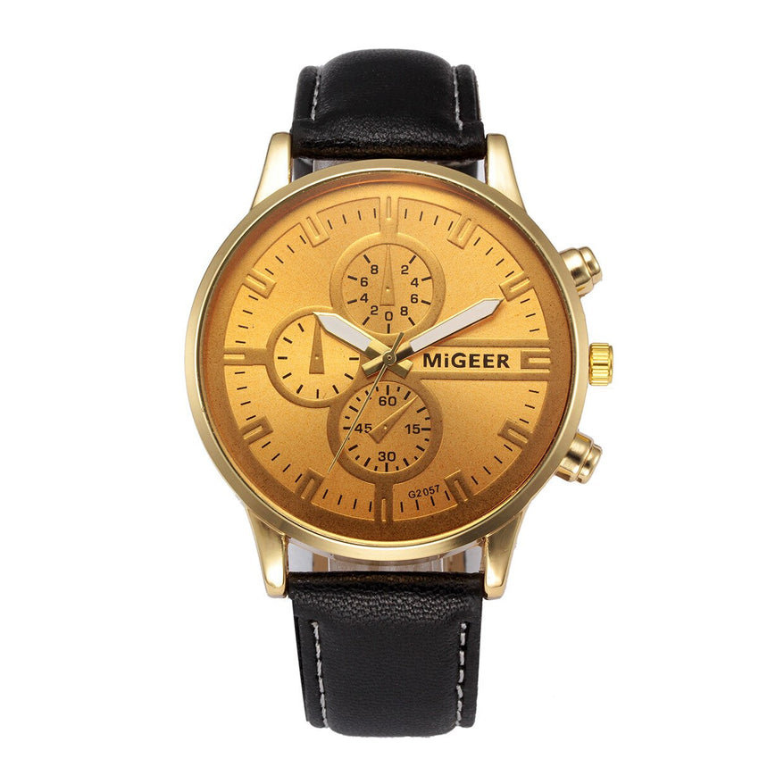 DISU Men Watch Retro Design Leather Band Analog Alloy Quartz watch man big dial watches for men wristwatch mens