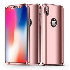 Plating Mirror 360 Case For iphone X 8 7 6 6s Plus 5 5s SE Cover Slim Full Body Protection Hard PC Cases With Glass Film
