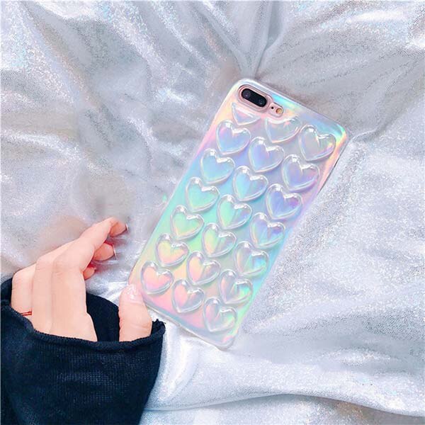 Clear Love Heart Case For iphone 8 7 6 6s Plus Cover Fashion Soft TPU 3D Laser Colorful Loving Hearts Phone Cases With Lanyard