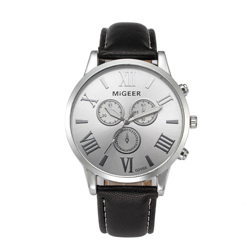 DISU Men Watch Classic Leather Strap Quartz Casual watch man big dial watches for men wristwatch mens