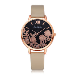 High Quality Women's Watches Plant Pattern Dial Ladies Fashion Quartz Wristwatch Leather FanTeeDa Casual Clock Reloj Mujer @50
