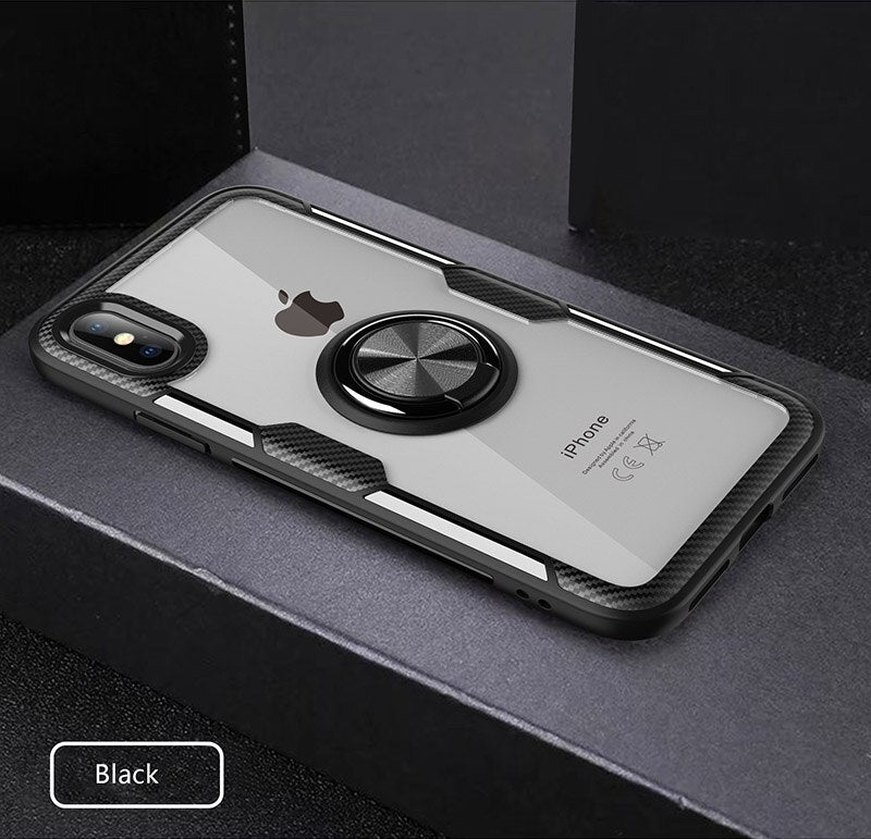 Car Magnetic Kickstand Case For iPhone X XS XR Case Metal Ring TPU Bumper Clear Back Cover For iPhone XR XS Max Anti-fall Cases