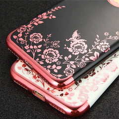 Fashion Flower Phone Cases For iphone 7 6 6s Plus Case Plating Soft TPU Silicone Cover Elegant Lady Floral Butterfly Capa
