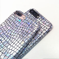 Soft PU Leather Phone Cases For iPhone 7 6 6s Plus Fashion Laser Crocodile Pattern Back Cover Glitter Sequins Shell Coque