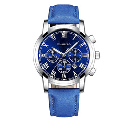 CUENA Man Wrist Watch Sport Stainless Steel Case Leather Band Quartz Analog Wristwatch Mens relojes hombre 2019 zegarek meski