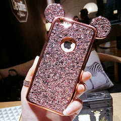 Case For iPhone 11 11Pro Max XR XS Max 6 6s 7 8 Plus 5s SE Glitter Sequins Mouse Ear Cover For Samsung Galaxy S7 S6 S8 edge Plus