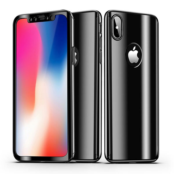 Plating Mirror 360 Case For iphone X 8 7 6 6s Plus 5 5s SE Cover Slim Full Body Protection Hard PC Cases With Glass Film