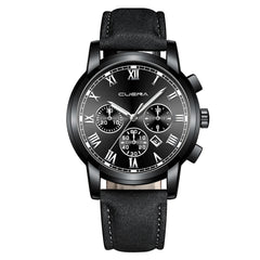 CUENA Man Wrist Watch Sport Stainless Steel Case Leather Band Quartz Analog Wristwatch Mens relojes hombre 2019 zegarek meski