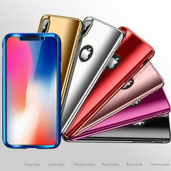 Plating Mirror 360 Case For iphone X 8 7 6 6s Plus 5 5s SE Cover Slim Full Body Protection Hard PC Cases With Glass Film