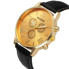 DISU Men Watch Classic Leather Strap Quartz Casual watch man big dial watches for men mens wrist watches