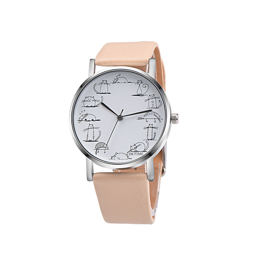Beautiful Fashion Creative Cartoon Watch Ladies Cute Cat Quartz Wristwatch Selling Fashion Watches High Quality Reloj Mujer@50