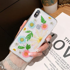 TIKITAKA Dried Real Flower Cases For iPhone XS Max XR Case Handmade Clear Soft Back Cover For iPhone 6 6S 7 8 Plus X Phone Case