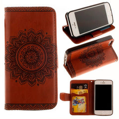 Wallet Leather Case For iPhone 8 7 6 6s Plus SE 5 5s Cover Retro Paisley Flower Mandala Henna Floral Flip Card Slot Holder Stand