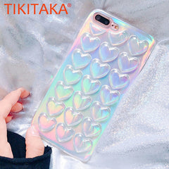 Clear Love Heart Case For iphone 8 7 6 6s Plus Cover Fashion Soft TPU 3D Laser Colorful Loving Hearts Phone Cases With Lanyard