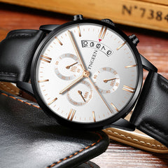 FNGEEN Man Watch Luxury Casual Quartz Waterproof Calendar Leather Belt Watches Mens 2019 Men Wristwatch Clock horloges mannen
