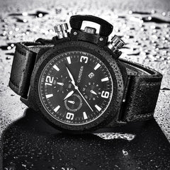 DISU Men Watch Leather Quartz Luxury Brand Waterproof Wristwatch Mens wrist watches day date relogio masculino