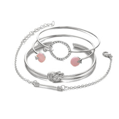Hot Selling 4pcs/Set Fashion Bohemia Leaf Knot Hand Cuff Link Chain Charm Bracelet Bangle Women Gold Bracelets Femme Jewelry@ 50