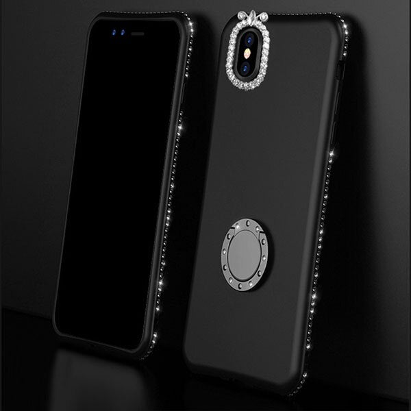 Bling Rhinestone Diamond Phone Case For iPhone XS Max XR X 8 7 6 6s Plus Soft Silicone Cover With Finger Ring Holder Stand