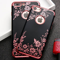 Fashion Flower Phone Cases For iphone 7 6 6s Plus Case Plating Soft TPU Silicone Cover Elegant Lady Floral Butterfly Capa