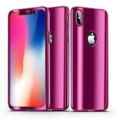 Plating Mirror 360 Case For iphone X 8 7 6 6s Plus 5 5s SE Cover Slim Full Body Protection Hard PC Cases With Glass Film