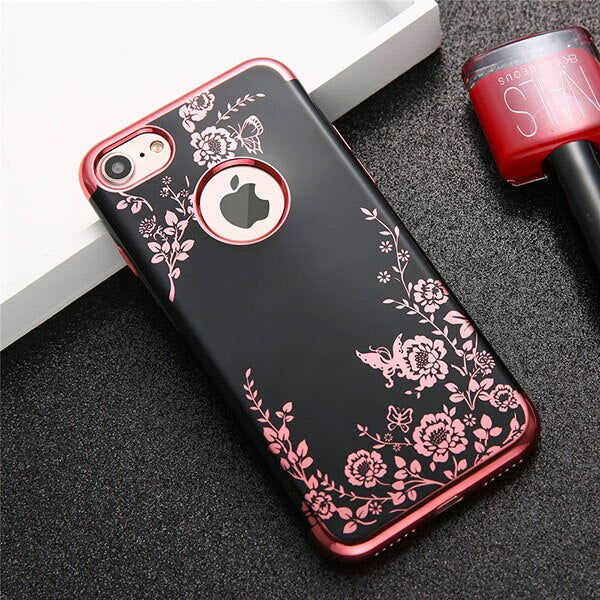 Fashion Flower Phone Cases For iphone 7 6 6s Plus Case Plating Soft TPU Silicone Cover Elegant Lady Floral Butterfly Capa