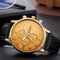 DISU Men Watch Retro Design Leather Band Analog Alloy Quartz watch man big dial watches for men wristwatch mens