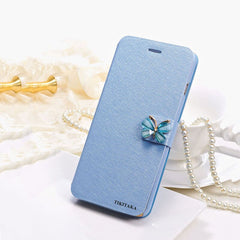 Leather Wallet Card Magnetic Flip Bling Diamond Butterfly bow knot Case For iPhone 5S SE 6 6S Plus Cases W/ Stand Holder