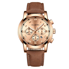 CUENA Man Wrist Watch Sport Stainless Steel Case Leather Band Quartz Analog Wristwatch Mens relojes hombre 2019 zegarek meski