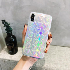 Clear Love Heart Case For iphone 8 7 6 6s Plus Cover Fashion Soft TPU 3D Laser Colorful Loving Hearts Phone Cases With Lanyard