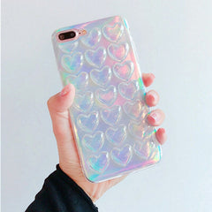 Clear Love Heart Case For iphone 8 7 6 6s Plus Cover Fashion Soft TPU 3D Laser Colorful Loving Hearts Phone Cases With Lanyard