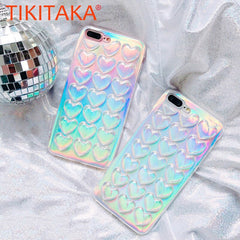Clear Love Heart Case For iphone 8 7 6 6s Plus Cover Fashion Soft TPU 3D Laser Colorful Loving Hearts Phone Cases With Lanyard