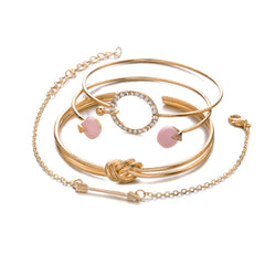 Hot Selling 4pcs/Set Fashion Bohemia Leaf Knot Hand Cuff Link Chain Charm Bracelet Bangle Women Gold Bracelets Femme Jewelry@ 50