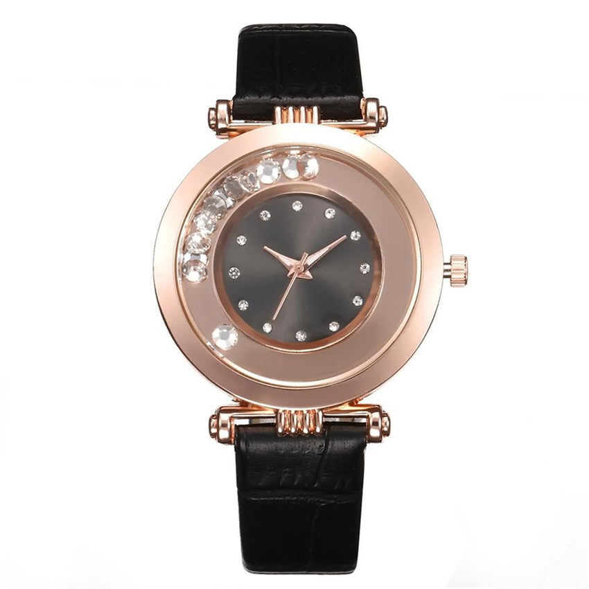 Distinctive Disc Glass Mirror Women's Watches Leather Strap Quartz Wristwatch Minimalism Bayan Kol Saati Temperamental Clock@50